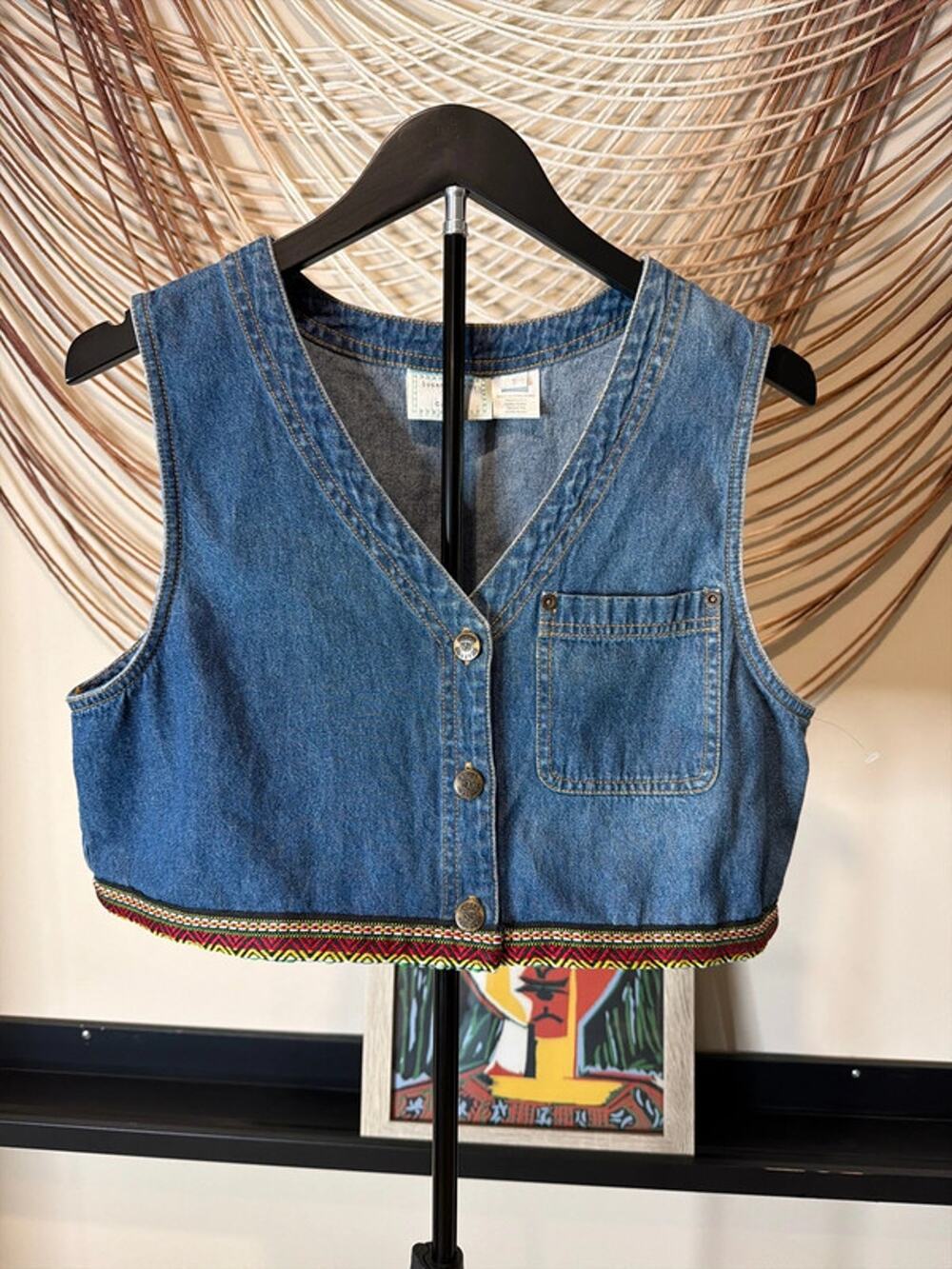 Susan Bristol vintage denim crop top BoHo EUC S 3057